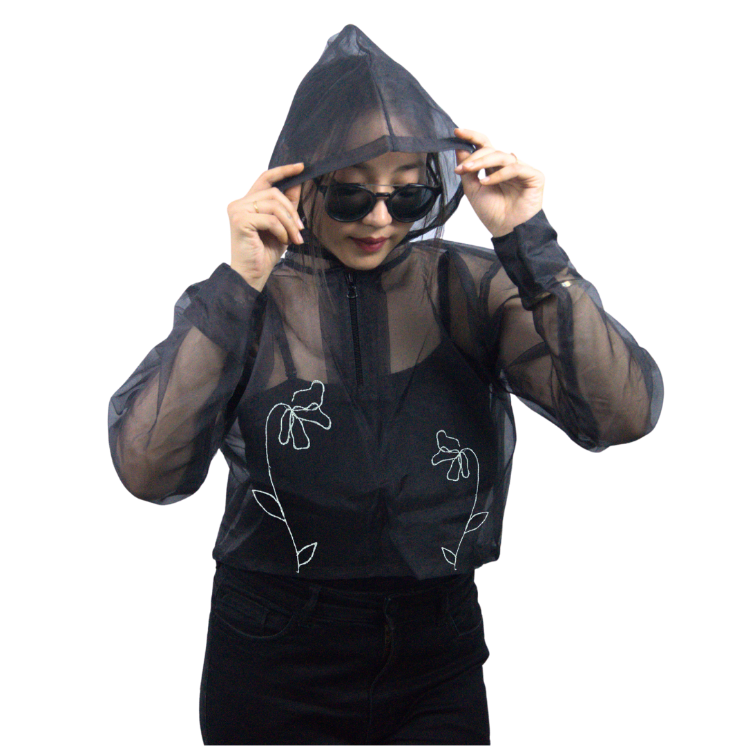 Hand Embroidered Sheer Organza Hoodie